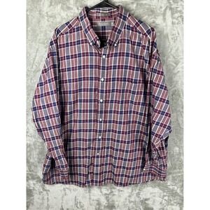 Daniel Cremieux Plaid Button Down Shirt Mens XXL Burgundy Blue Cotton Casual